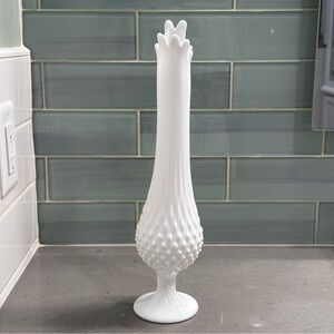 Fenton | Large Hobnail Swung white milk glass pedestal vase 15”